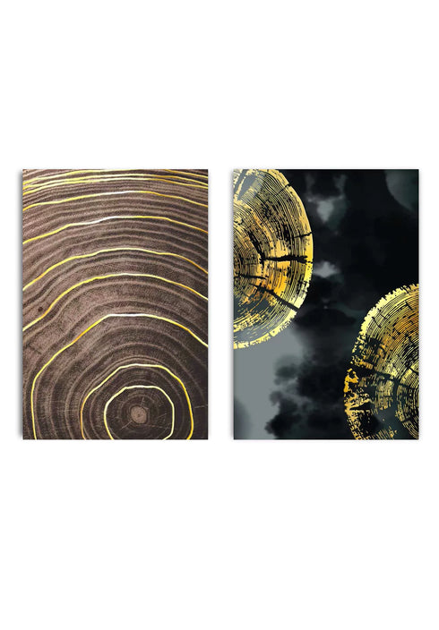 Conjunto de 2 Pósters Textura de Madera de Oro Real 50x70cm